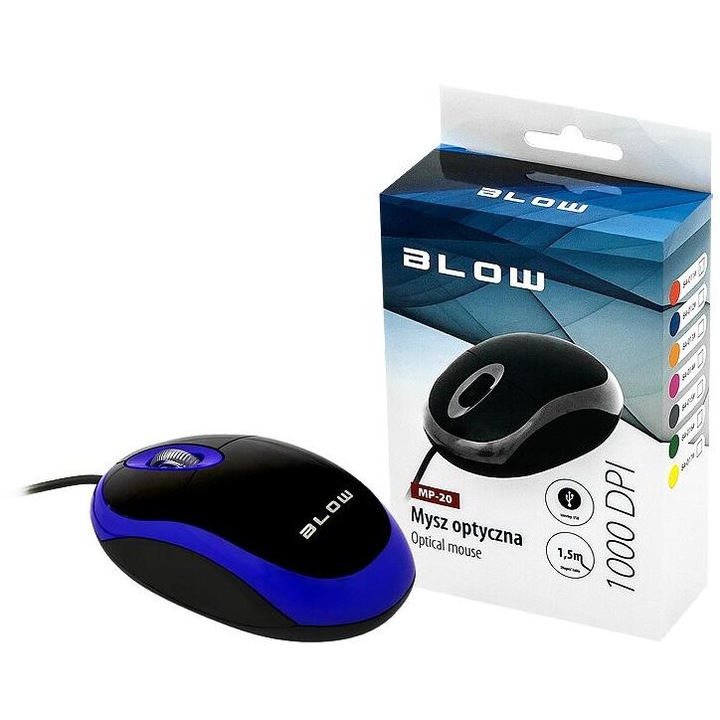 Мишка BLOW MP-20, оптична, USB, син