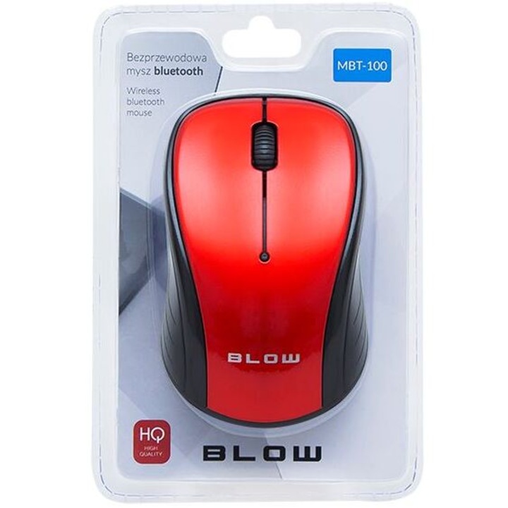 Мишка BLOW MBT-100, безжична, Bluetooth, червен, черен