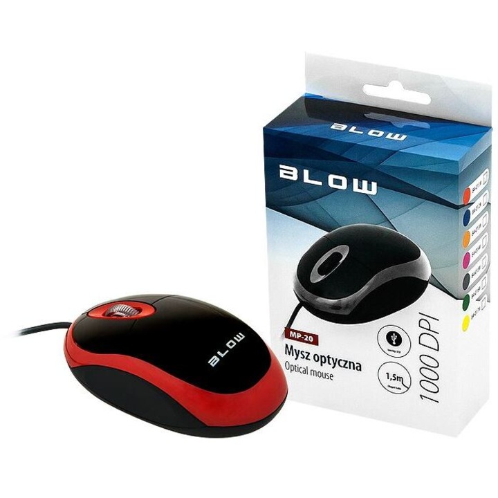 Мишка BLOW MP-20, оптична, USB, червен
