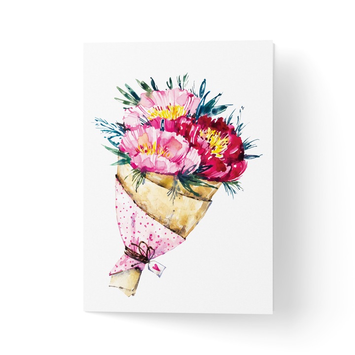 Üdvözlőlap borítékkal, prémium texturált papírral - Tarka pünkösdi rózsával