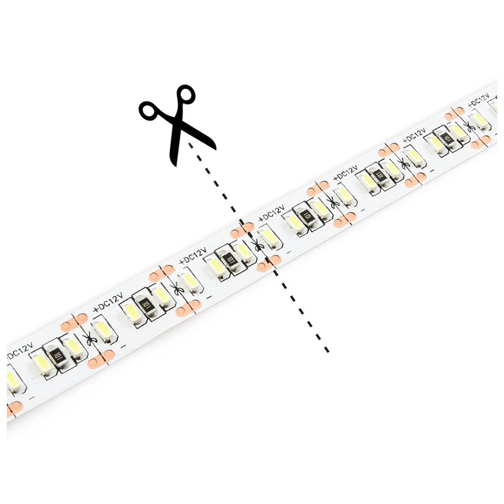 LED лента Koloreno, 12V, 3014, 204LED, 1м, IP20, 3000K, Топъл бял