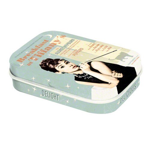 Cutie metalica cu bomboane - Audrey Hepburn Breakfast 6x4x1,6 cm