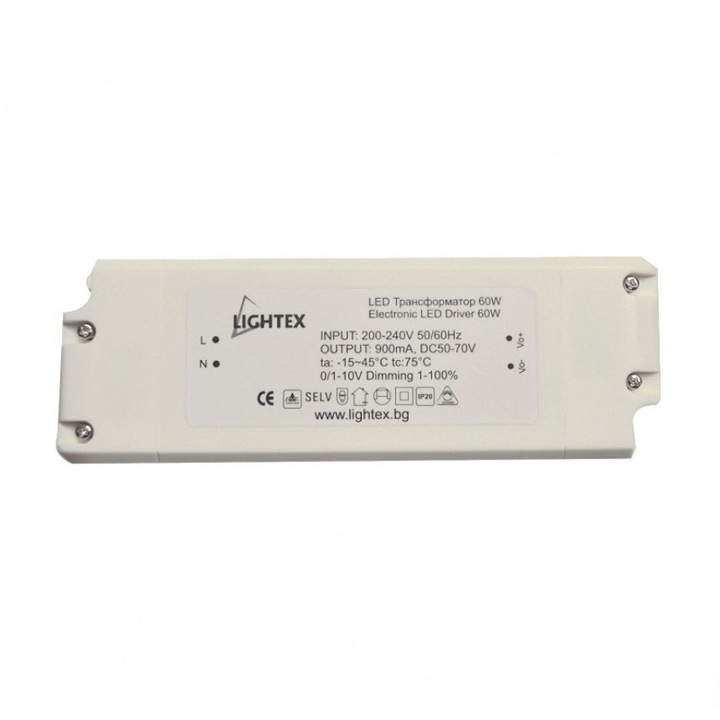 Led драйвър Lightex, Димиращ, 0-10V, 60W, За LED панели