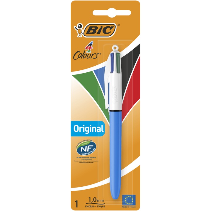 Химикалка BIC, 4 цвята, Medium, Блистер
