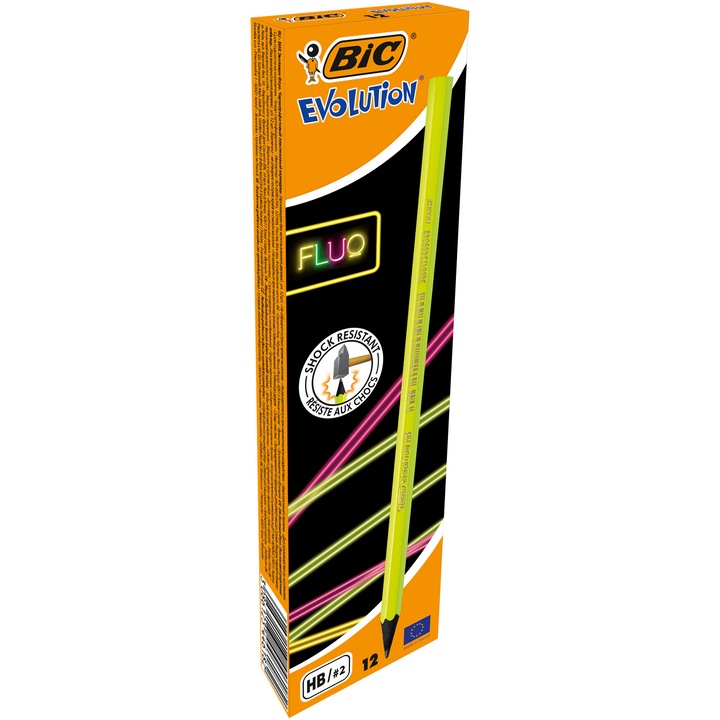 Set 12 bucati creion grafit BIC Evolution FLUO fara radiera
