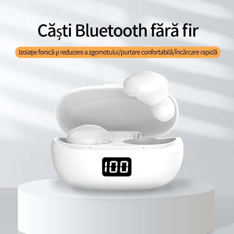 Bluetooth слушалки за телефон, Стерео, Намаляване на шума, LED, Бели ...