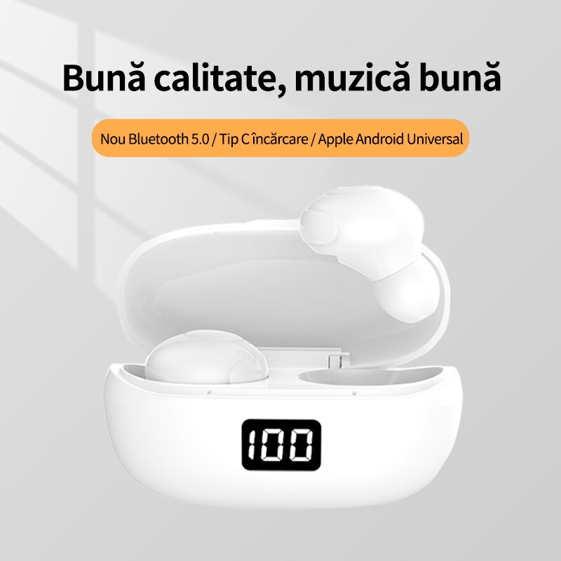 Bluetooth слушалки за телефон, Стерео, Намаляване на шума, LED, Бели ...