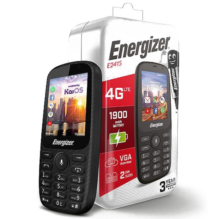 Energizer E241s Mobiltelefon, Kártyafüggetlen, Dual SIM, 4G, Fekete
