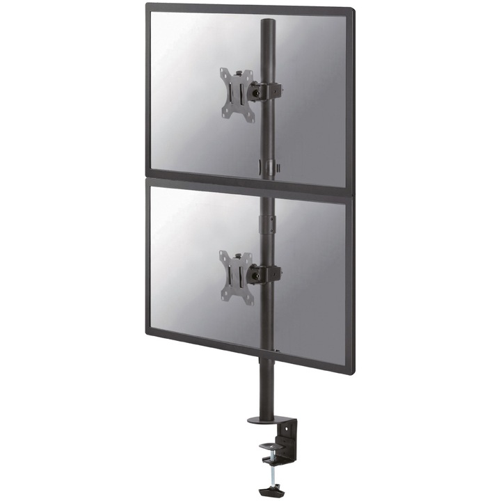 Suport de birou Neomounts poate sustine 2 monitoare cu diagonala: 10”-32”, suporta pana la 6kg per monitor, cu reglare in 3 miscari, VESA min. 75x75, VESA max. 100x100, negru, garantie 5 ani