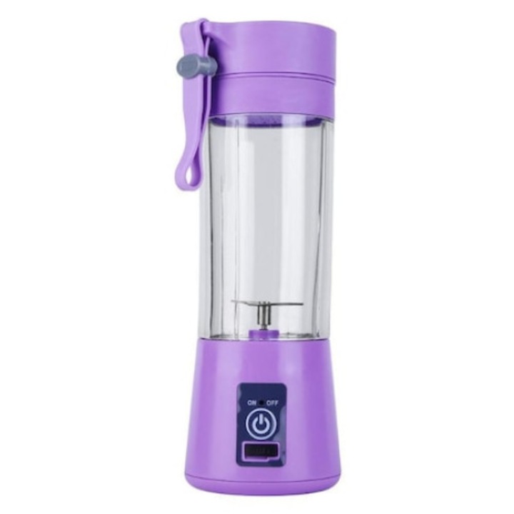 Mini blender portabil , Multifunctional, 6 lame, 380 ml, Mov