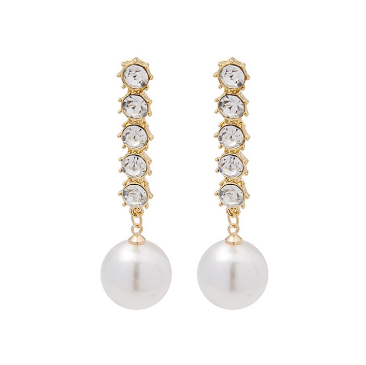 Дамски обеци, Pili-Paradise, Метални/Синтетични перли, Бяло/Злато