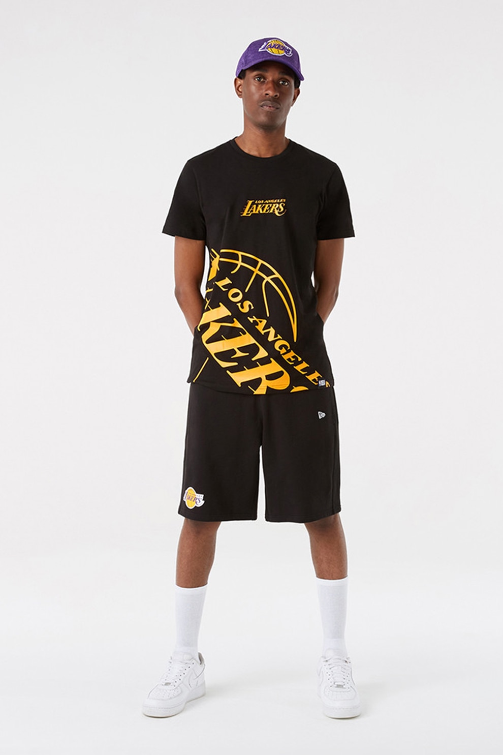 New Era, Pantaloni scurti cu imprimeu logo Lakers Team, Negru, -