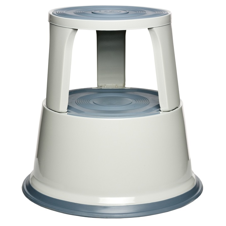 Fém zsámoly kerekekkel, magas polcokhoz, ALCO - világosszürke