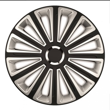 Set capace roti Mega Drive Trend, cu inel cromat, 13 Inch, Argintiu/Negru Set capace roti Mega Drive Trend, cu inel cromat, 13 Inch, Argintiu/Negru