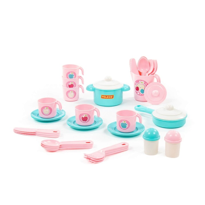 Set vase pentru bucatarie copii, Plastic, +3 ani, Roz/Verde