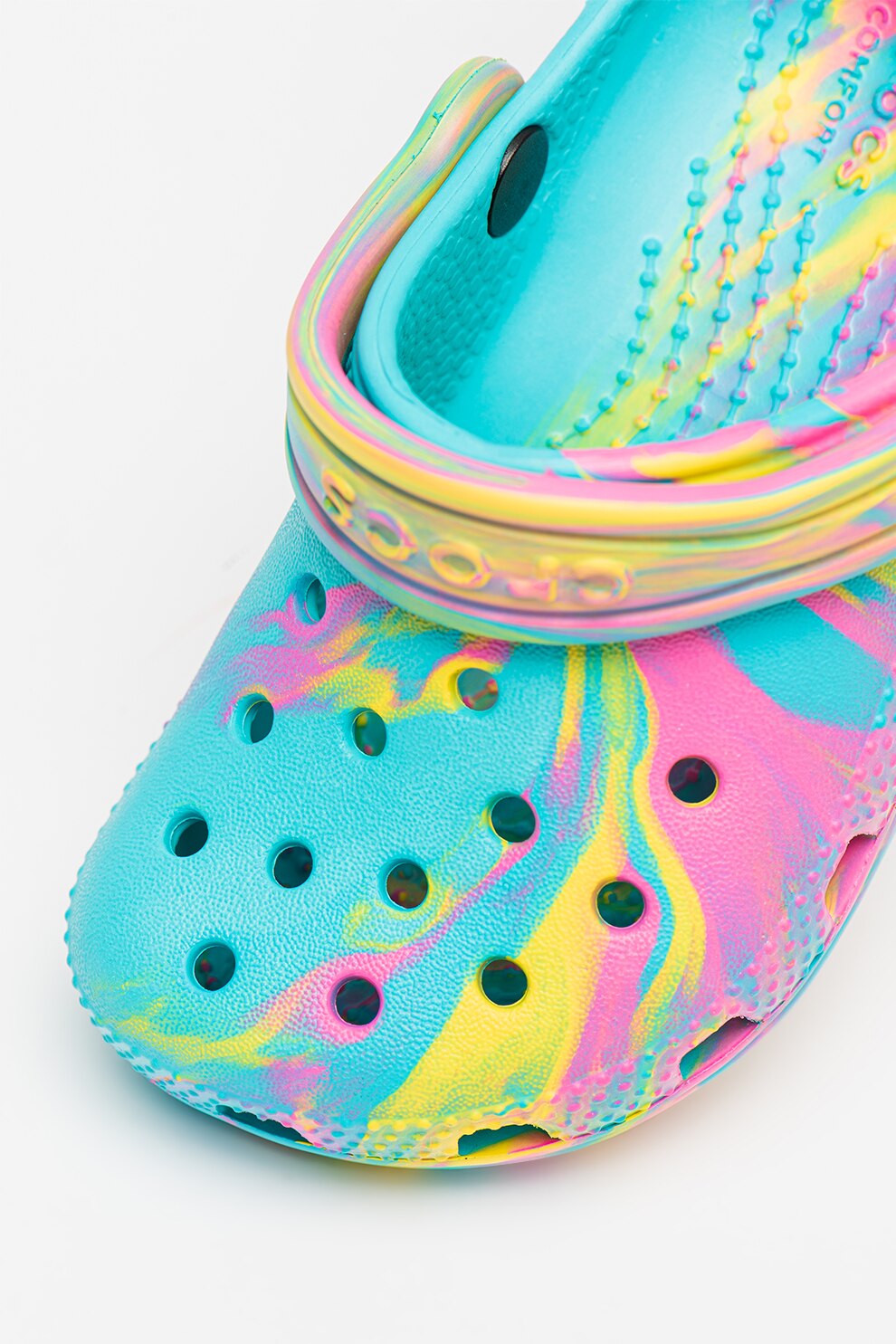 Crocs, Крокс Classic с отворена пета и шарки, Жълт, Персийски зелен, 23 ...