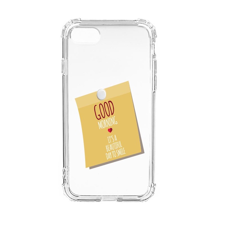 Husa Anti Shock Silicon Compatibila Cu Apple iPhone SE 2020 / iPhone 8 / iPhone 7, Good Morning Sticker, Military Grade Drop Protection, AS 48