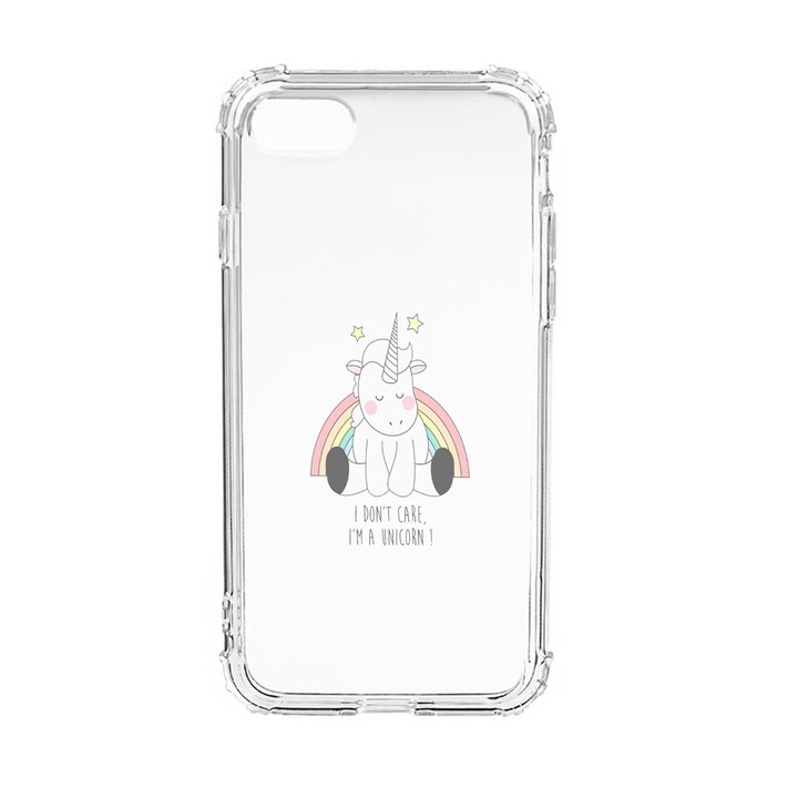 Husa Anti Shock Silicon Compatibila Cu Apple iPhone SE 2020 / iPhone 8 / iPhone 7, Unicorn - I Don't Care, Military Grade Drop Protection, AS 524