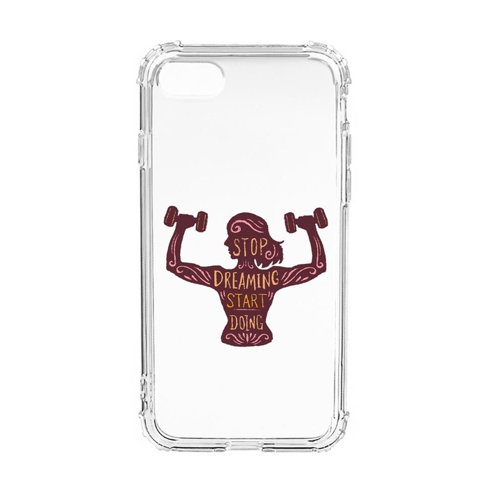 Husa Anti Shock Silicon Compatibila cu Apple iPhone SE 2020 / iPhone 8 / iPhone 7, Stop Dreaming Start Doing, Military Grade Drop Protection, AS 779