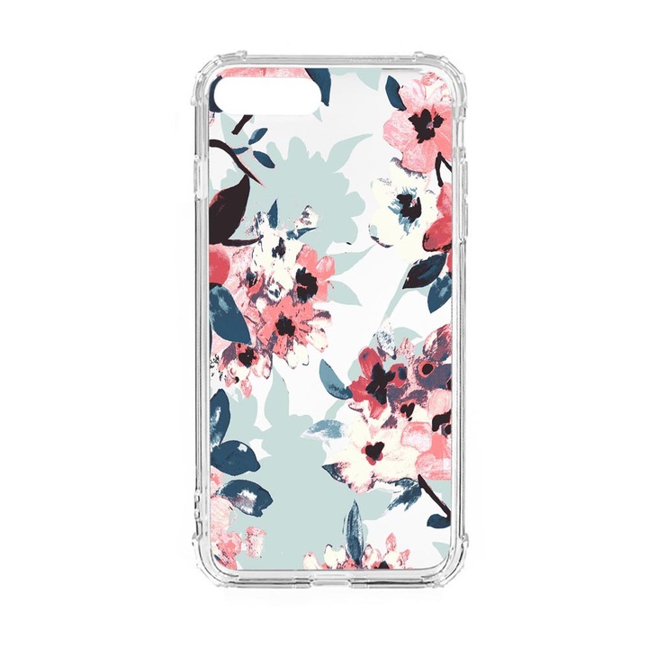 Husa Anti Shock Silicon Compatibila Cu Apple iPhone 8 Plus / iPhone 7 Plus, Pastel Colors Collection Flowers, Military Grade Drop Protection, AS 508
