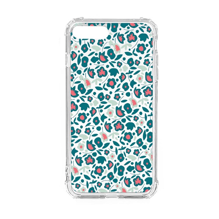 Husa Anti Shock Silicon Compatibila Cu Apple iPhone 8 Plus / iPhone 7 Plus, Green Flowers Pattern, Military Grade Drop Protection, AS 632