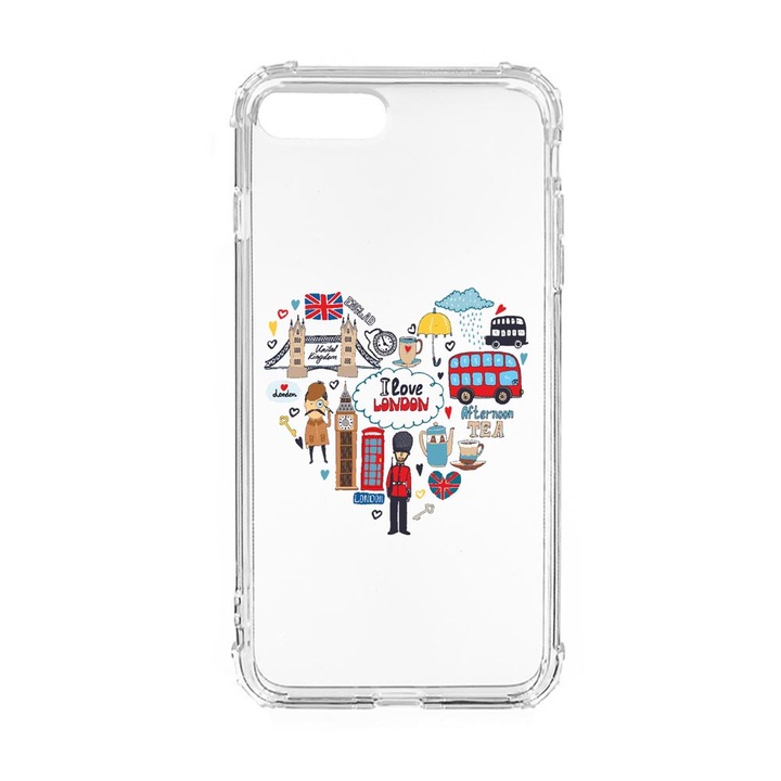 Husa Anti Shock Silicon Compatibila cu Apple iPhone 8 Plus / iPhone 7 Plus, I Love London, Military Grade Drop Protection, AS 732