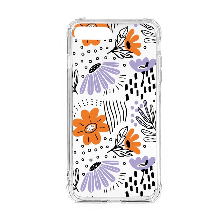Husa Anti Shock Silicon Compatibila cu Apple iPhone 8 Plus / iPhone 7 Plus, Flowers - Pastel Colors, Military Grade Drop Protection, AS 757