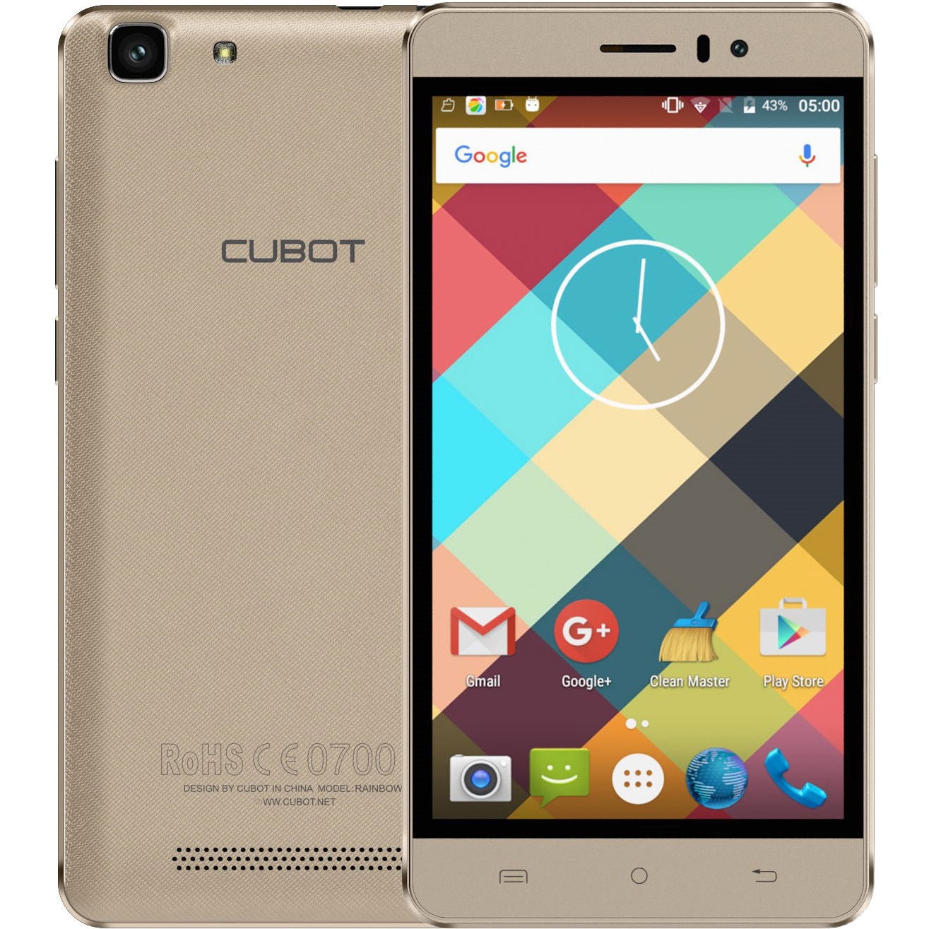 wool Comrade Rouse Telefon Mobil CUBOT Rainbow, Dual SIM, 5" HD IPS, Quad-Core, 16GB, 13 MPx,  LED Notificare, Android 6.0, Auriu - eMAG.ro