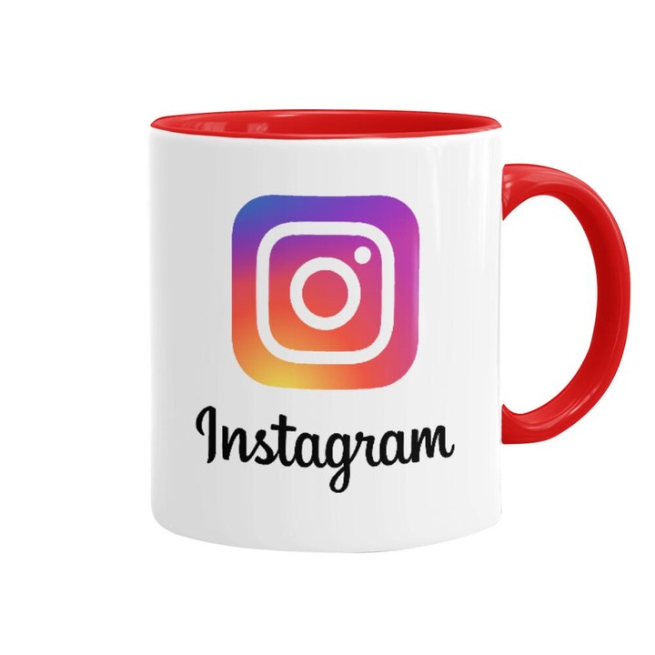Cana Instagram, Ceramica, Model text, 330 ml, Alb/Rosu