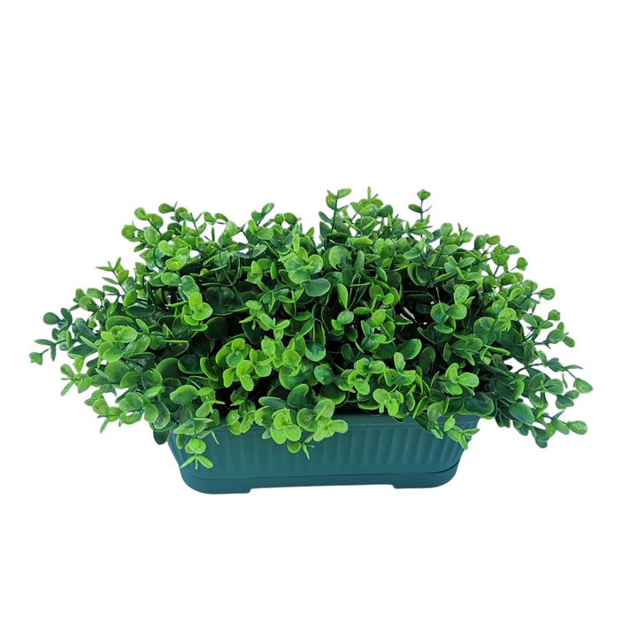 Jardiniera ingusta cu verdeata decorativa artificiala, Dady, 35x20x22cm