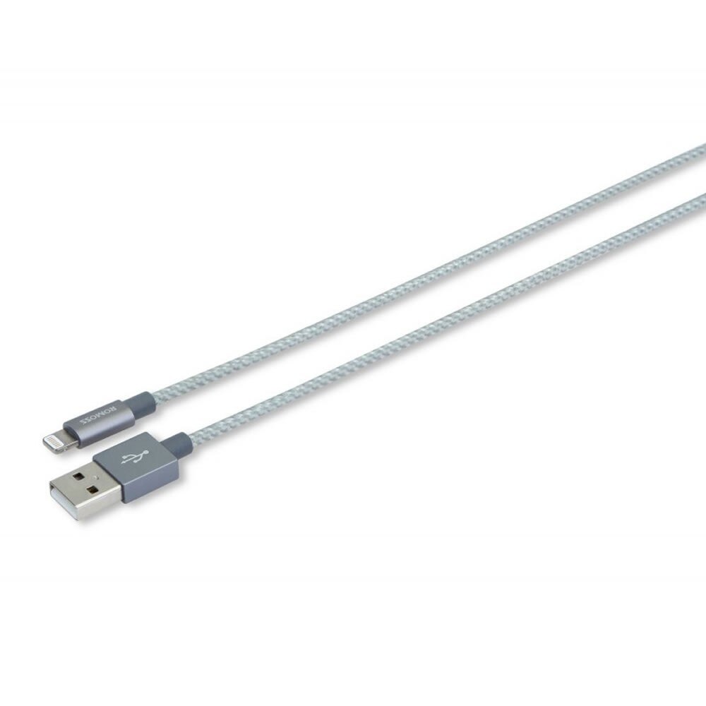 Cablu Romoss lightning Nylon, MFI, Data sync & 2.4 A Quick Charge, silver, 1m