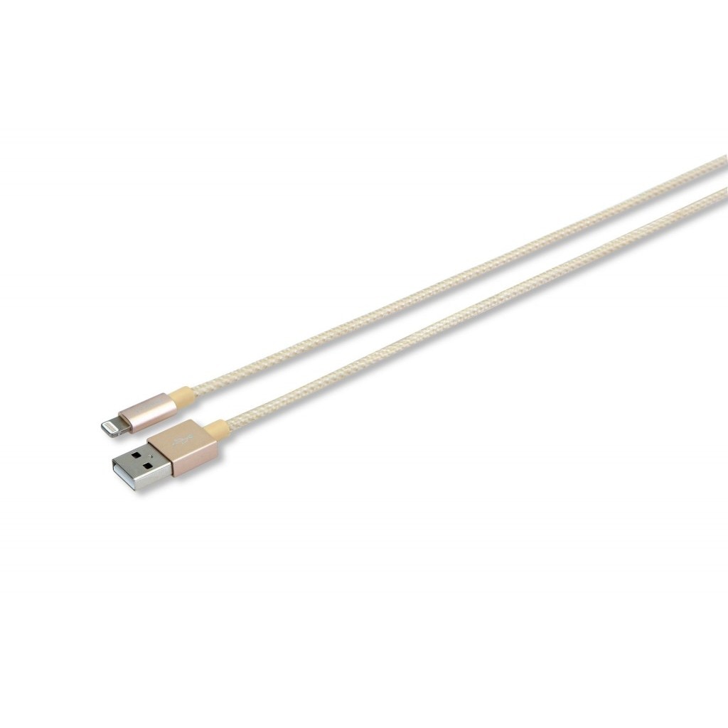 Cablu Romoss lightning Nylon luxury, MFI (made for iPhone), Data sync & 2.4 A Quick Charge, pentru iPhone 8, iPhone 8 Plus, iPhone x, gold, 1m