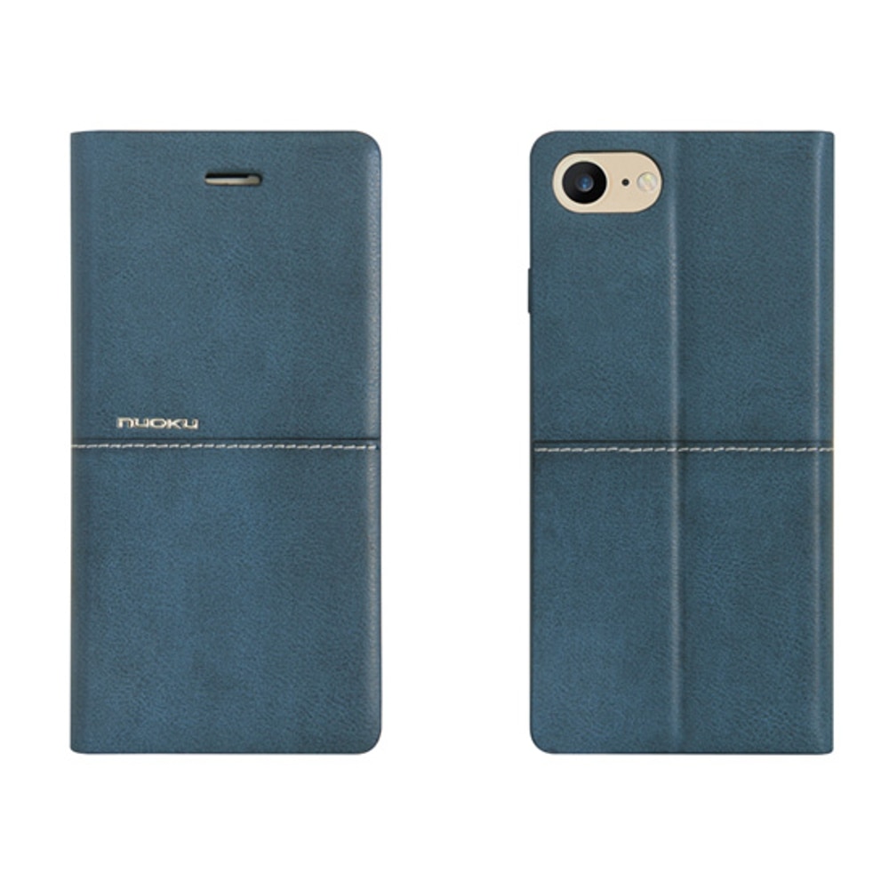 Husa flip din Piele Naturala, Nuoku Royal pentru Apple iPhone 7/8, Albastru