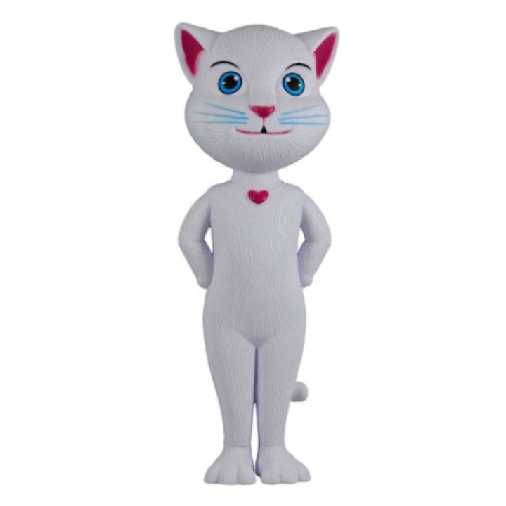 Jucarie Talking Angela SYNO, pisica inteligenta vorbitoare, alba, 25 cm