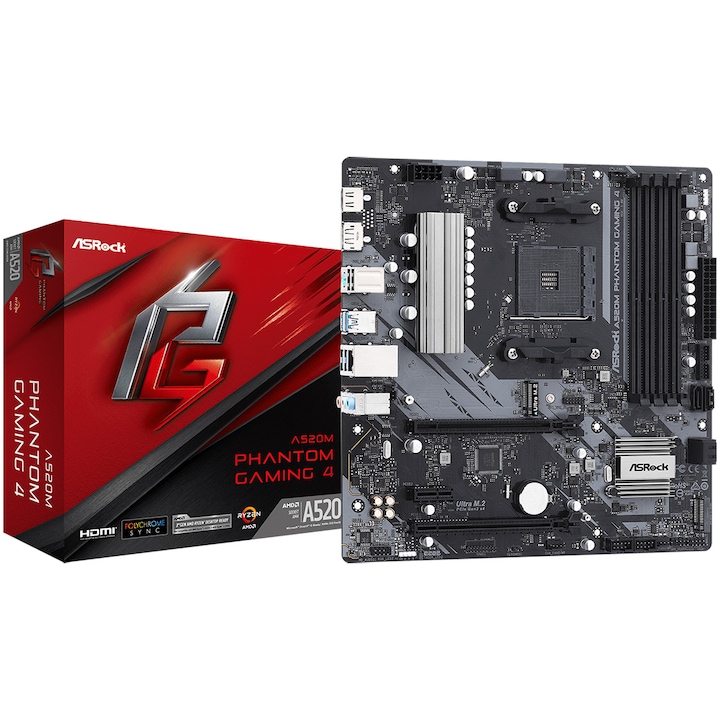 Дънна платка ASRock A520M PHANTOM GAMING 4, socket AM4