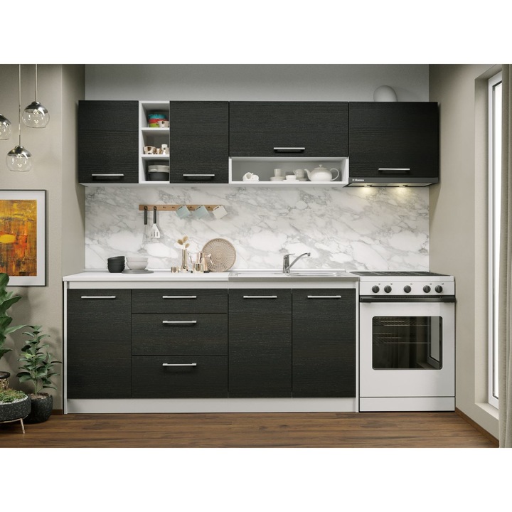 Set Bucatarie Mina, 240cm, c06, culoare/AlbFerara, Pal melaminat