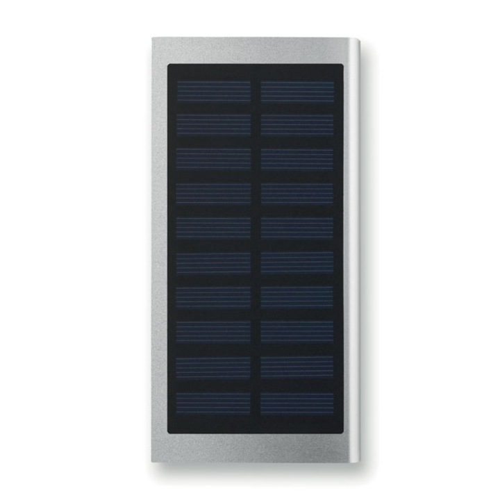 Baterie externa, Evolt, panou solar, 8000 mAh, cablu USB, Argintiu