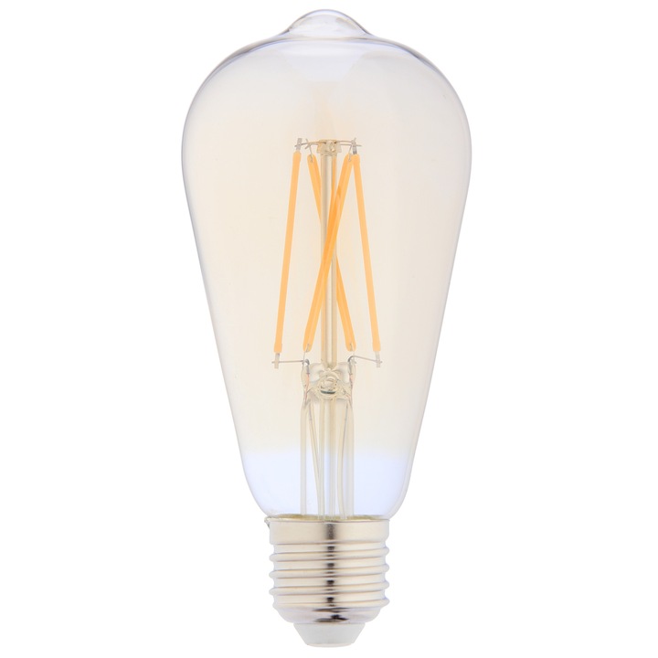 Класическа Hoff филаментна LED крушка ST64 E27 8W 900lm топла светлина 2500 K, златист цвят, 49g