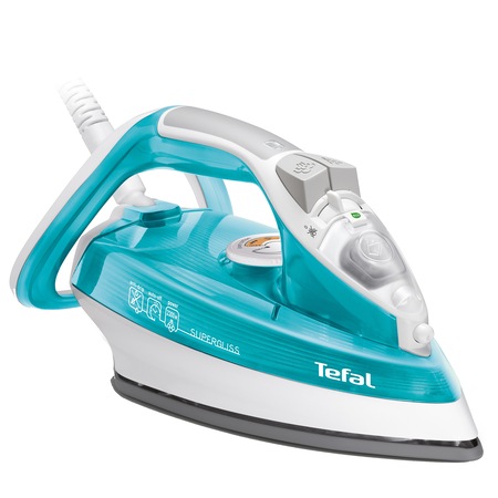 Fier de calcat Tefal Ultragliss FV4493, Talpa Ultragliss Diffusion, 2300 W, 0.27 l, 120 g/min, Alb/Turcoaz