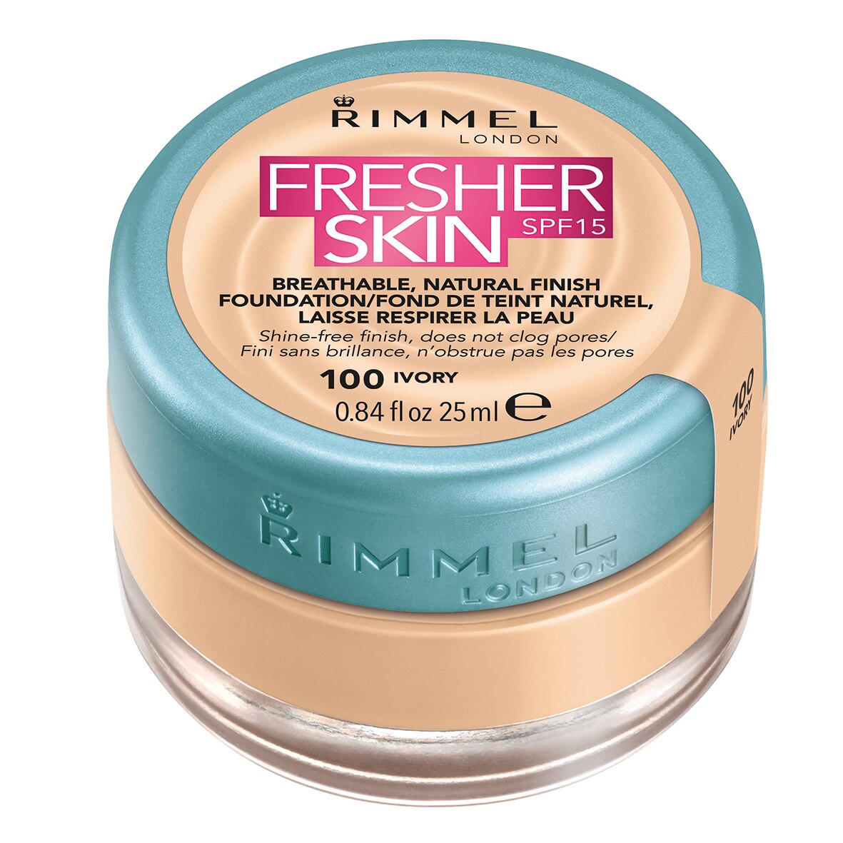 Fond de ten Rimmel London Fresher Skin 100 Ivory SPF 15, 25 ml