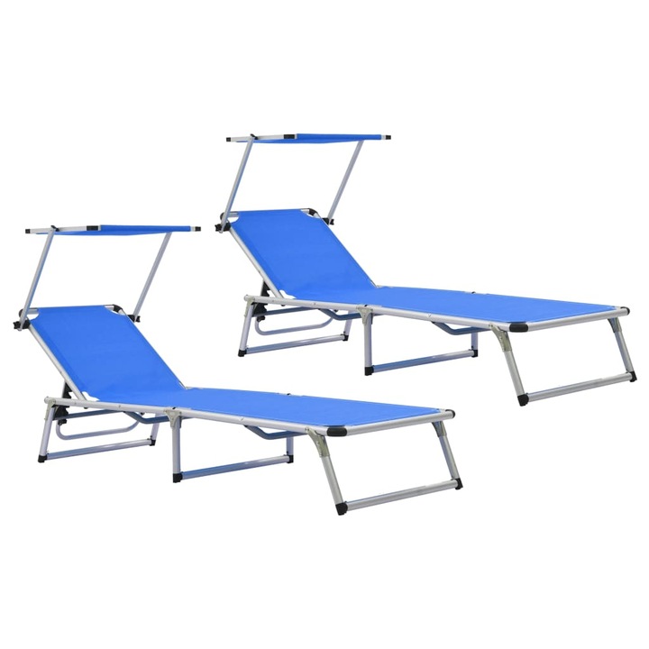Set Sezlong vidaXL, Aluminiu, Albastru,10.1 kg, 186 x 58 x 75-105 cm