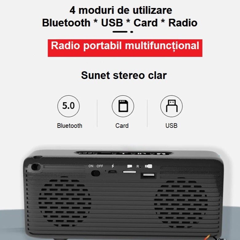 pattern pardon Lily Boxa Portabila Stereo Cu Radio, Bluetooth, Card, USB, Ceas si Temperatura -  Negru - eMAG.ro