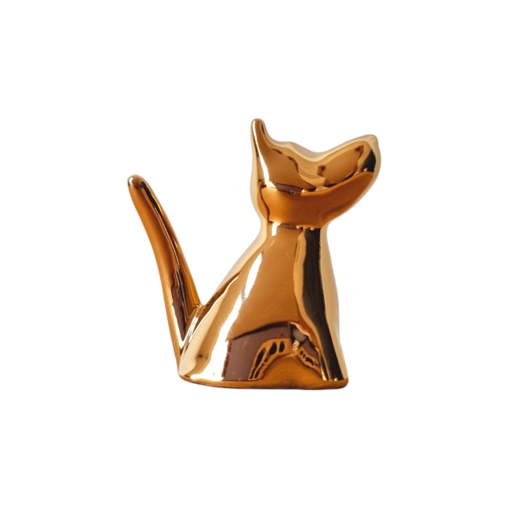 Figurina Caine auriu, design deosebit, finisaj lucios, efect de oglinda, 7x6x3