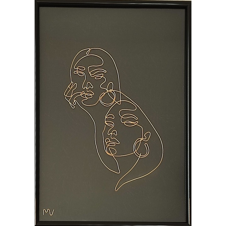 Tablou placat cu aur, sculatura din sarma, Prietenie, 30x40 cm