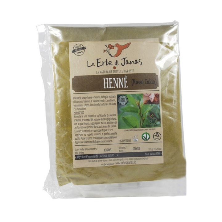 Henna Rosu Cald, pudra coloranta par, Le Erbe di Janas, 100 gr