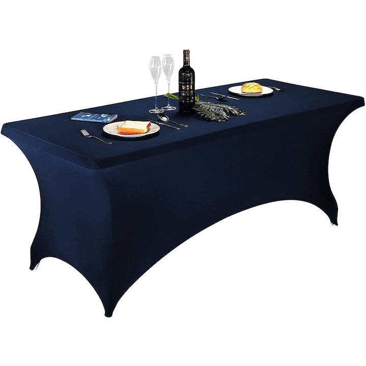 Fata de masa pentru masa pliabila, Casa de Bumbac, elastica, pentru petreceri si evenimente, 122 x 60 cm, bleumarin