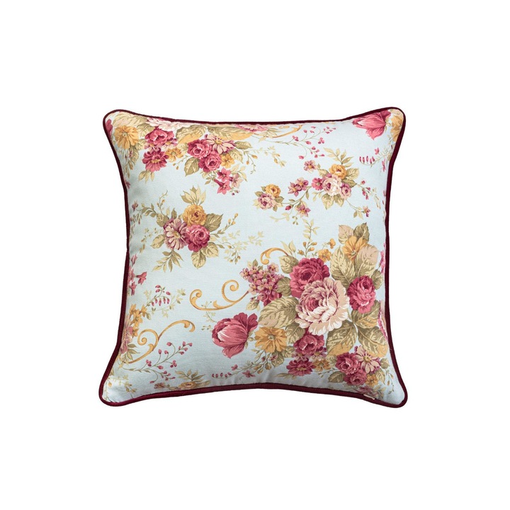 Perna decorativa Botanico Celeste, model floral, 45x45 cm, cu umplutura inclusa