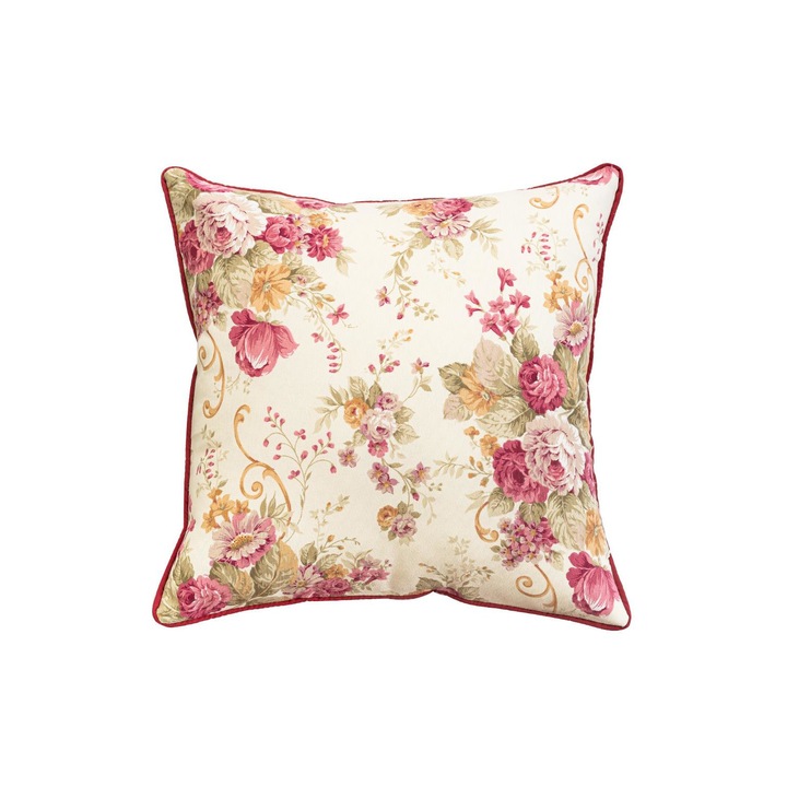 Perna decorativa Botanico Rojo, model floral, 45x45 cm, cu umplutura inclusa