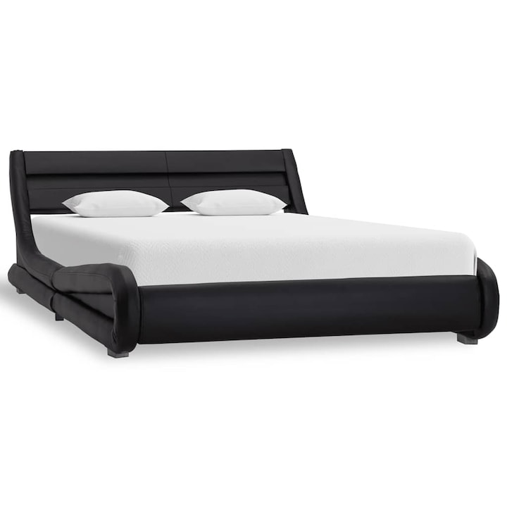 Cadru de pat cu LED vidaXL, negru, 160 x 200 cm, Cadru din otel, Cadru din otel, Telecomanda cu 24 de taste, piele ecologica, 34.45 kg