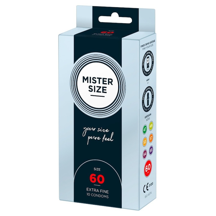 Mister Size óvszer, 10 db, Latex, 60 mm, 20 cm, Átlátszó